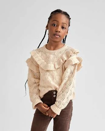 Girls Ruffle Pointelle Sweater