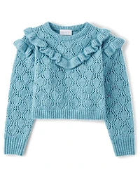 Girls Ruffle Pointelle Sweater