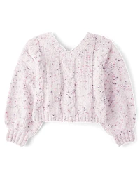 Girls Bow Back Cable Knit Chenille Sweater
