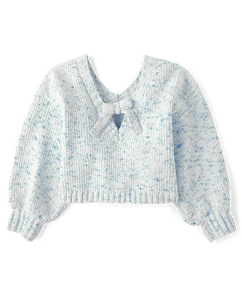 Girls Bow Back Cable Knit Chenille Sweater