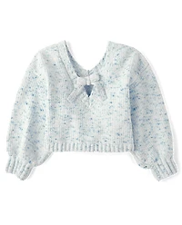 Girls Bow Back Cable Knit Chenille Sweater