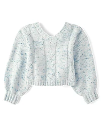 Girls Bow Back Cable Knit Chenille Sweater