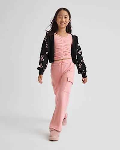 Girls Premium Fleece Wide Leg Cargo Pants