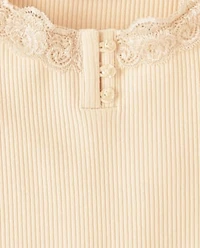 Girls Ribbed Lace Henley Top