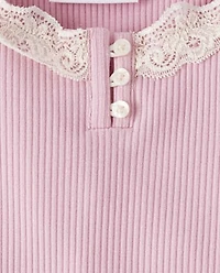 Girls Ribbed Lace Henley Top