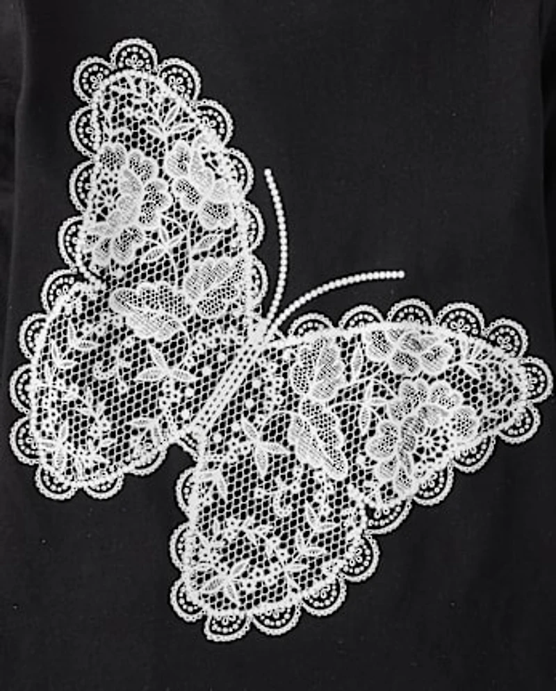 Girls Lace Butterfly Graphic Tee