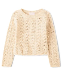 Girls Scalloped Pointelle Sweater