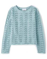 Girls Scalloped Pointelle Sweater
