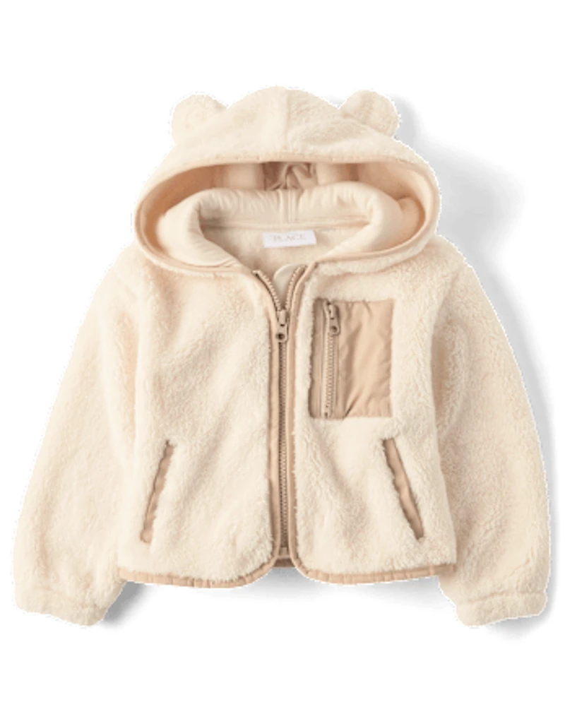 Toddler Girls Heavyweight Sherpa Zip Up Jacket