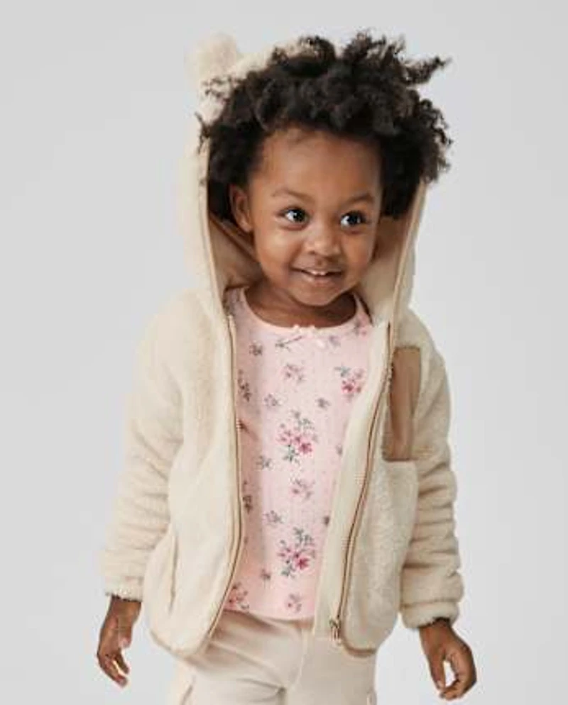 Toddler Girls Heavyweight Sherpa Zip Up Jacket