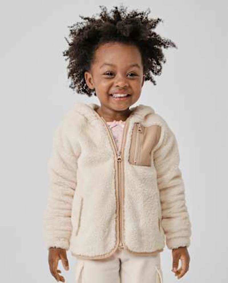 Toddler Girls Heavyweight Sherpa Zip Up Jacket
