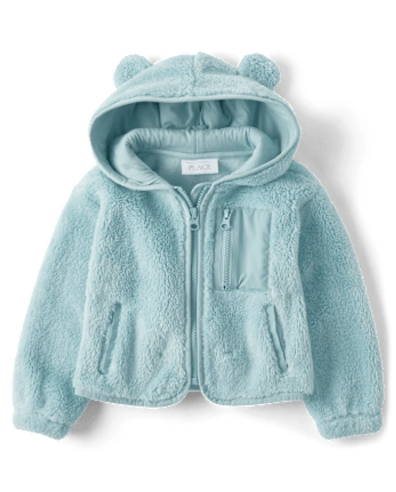 Toddler Girls Heavyweight Sherpa Zip Up Jacket