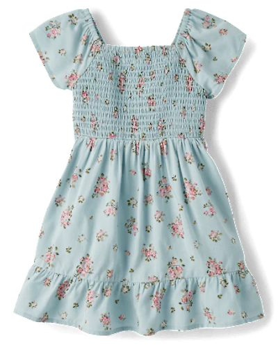 Toddler Girls Floral Smocked Ruffle Dress