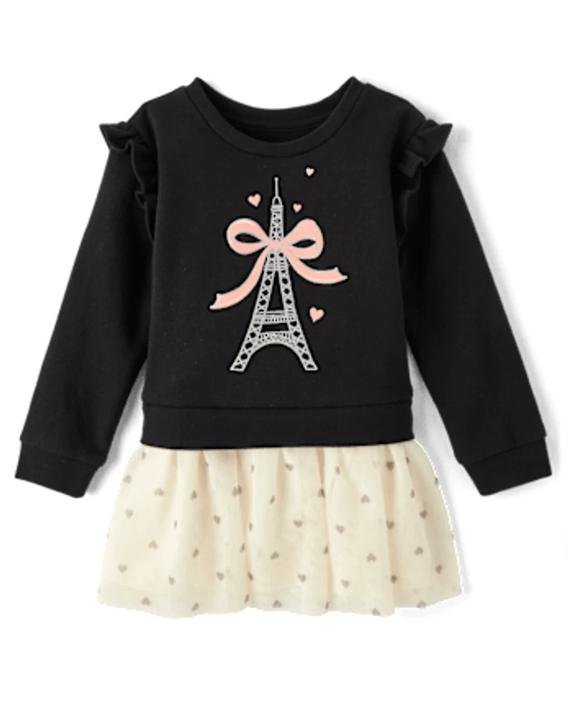 Baby And Toddler Girls Glitter Paris Sweatshirt Dress
