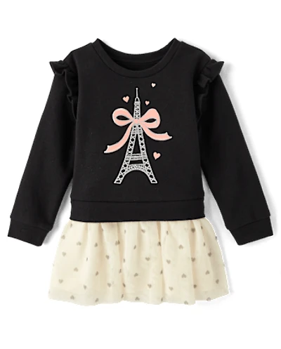 Baby And Toddler Girls Glitter Paris Sweatshirt Dress