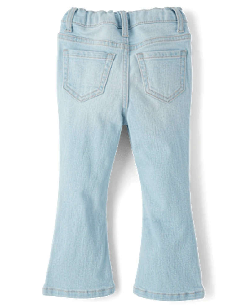 Toddler Girls Embroidered Bow High Rise Flare Jeans