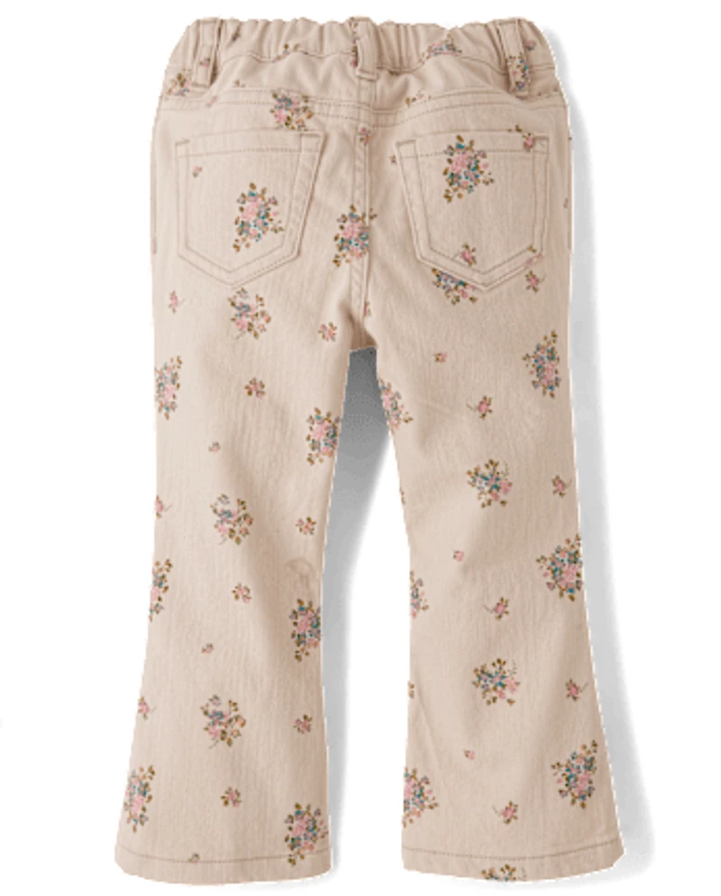 Toddler Girls Floral High Rise Flare Jeans