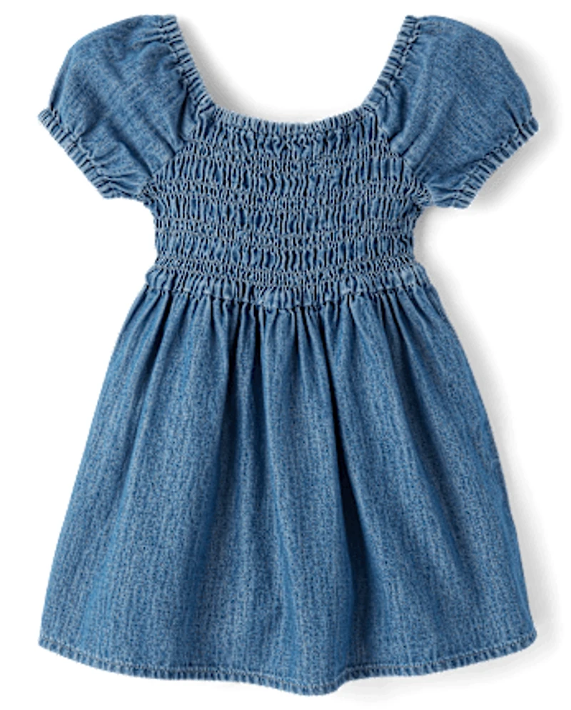 Baby And Toddler Girls Chambray Smocked Dress