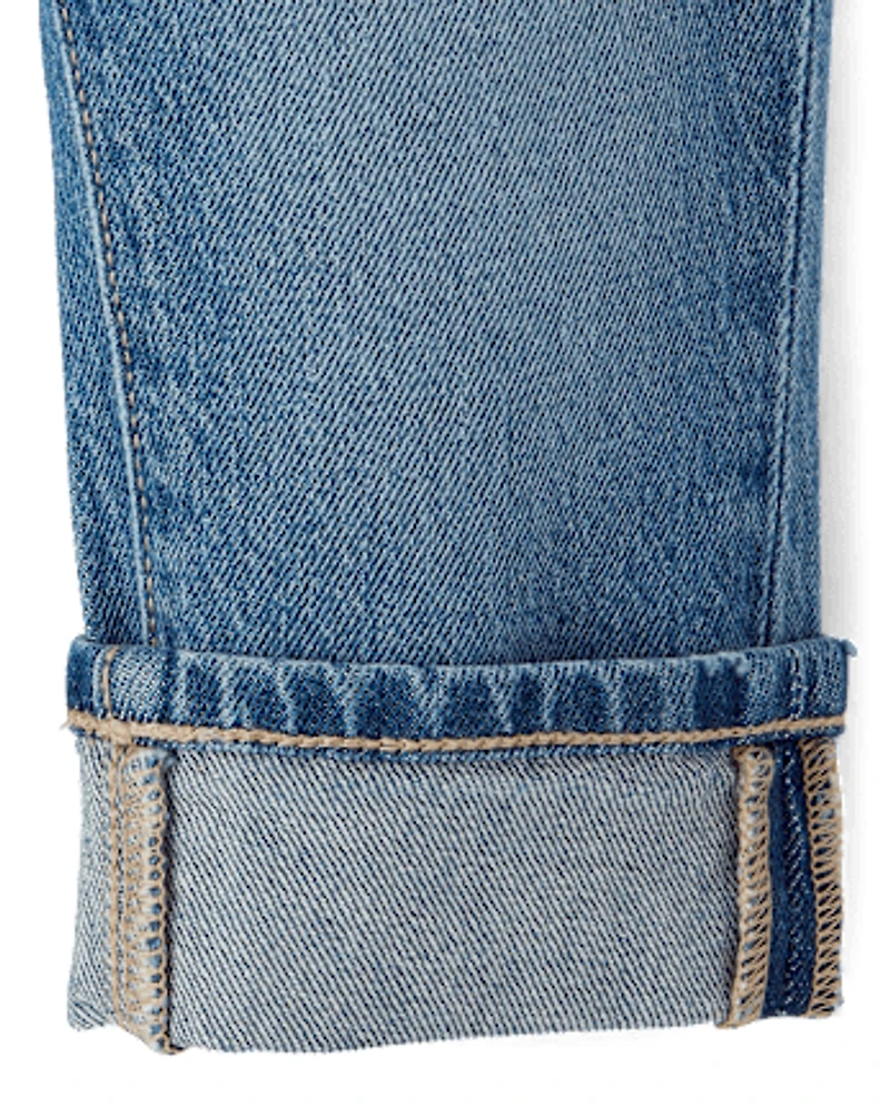 Toddler Girls Ripped Roll Cuff Straight Jeans