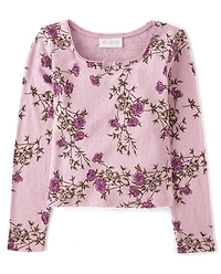Girls Floral Pointelle Baby Tee