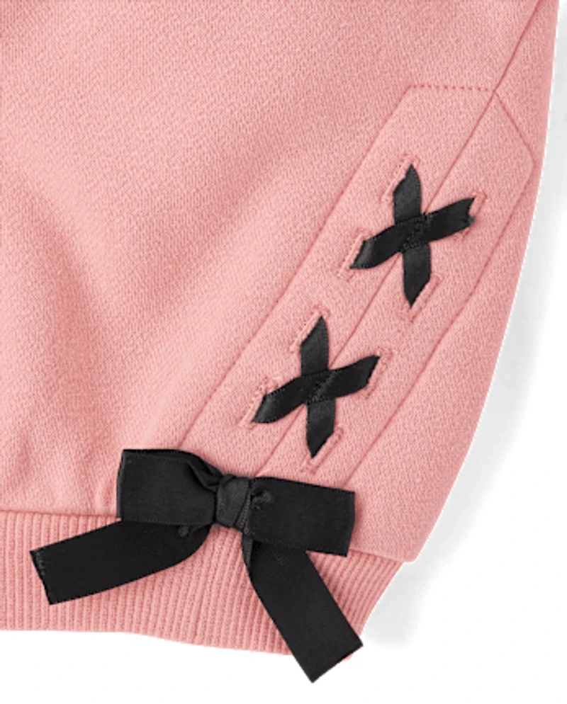Toddler Girls Lace Up Premium Fleece Sweatshirt