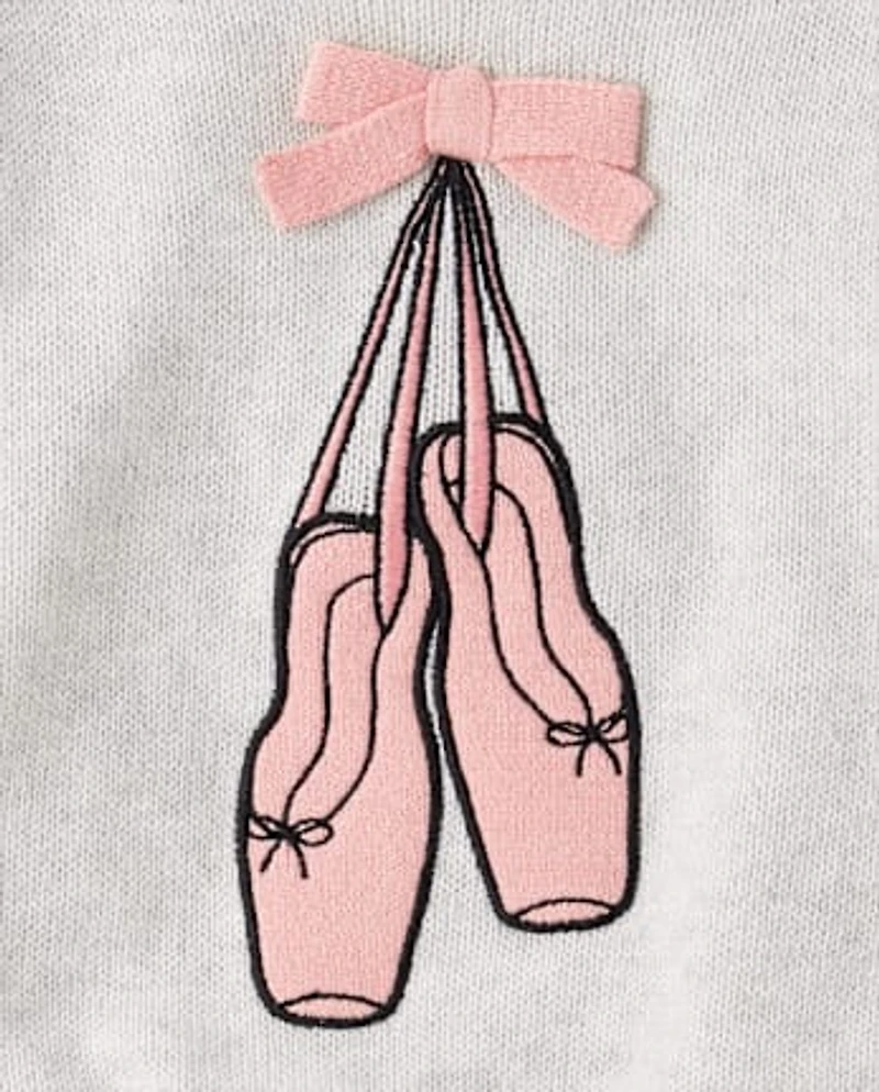 Toddler Girls Embroidered Ballet Slippers Sweater