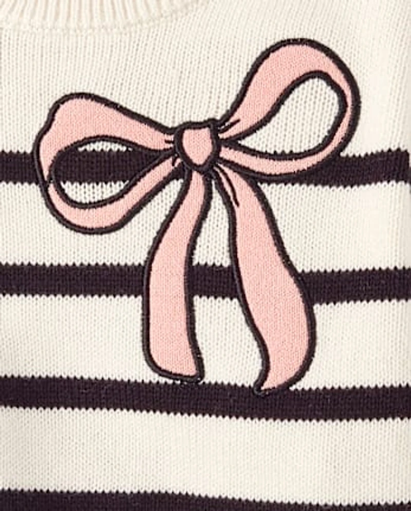 Toddler Girls Striped Sequin Bow Sweater
