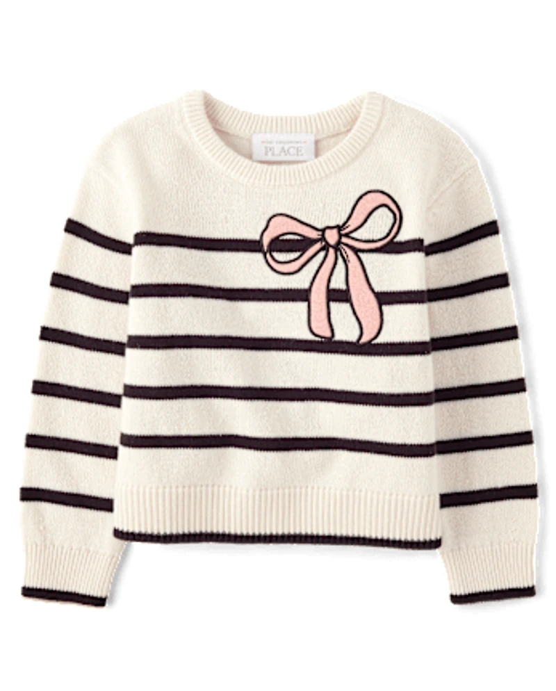 Toddler Girls Striped Sequin Bow Sweater