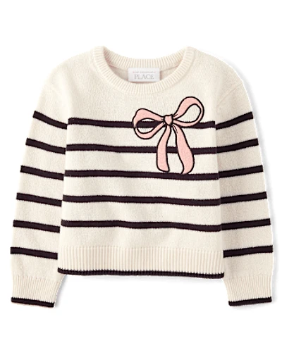 Toddler Girls Striped Sequin Bow Sweater