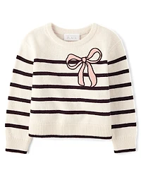 Toddler Girls Striped Sequin Bow Sweater