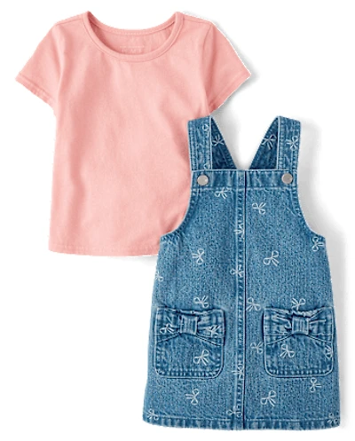Toddler Girls Bow Skirtall 2-Piece Outfit Set