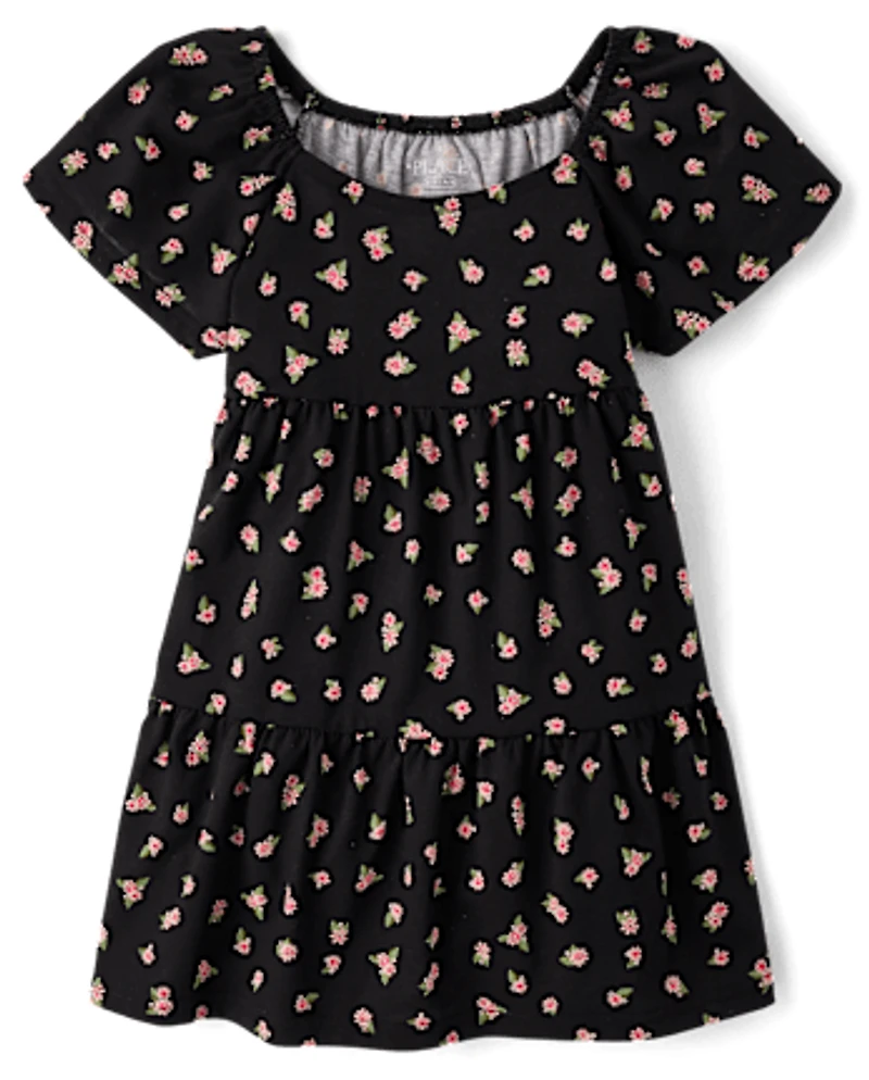 Girls Print Tiered Dress