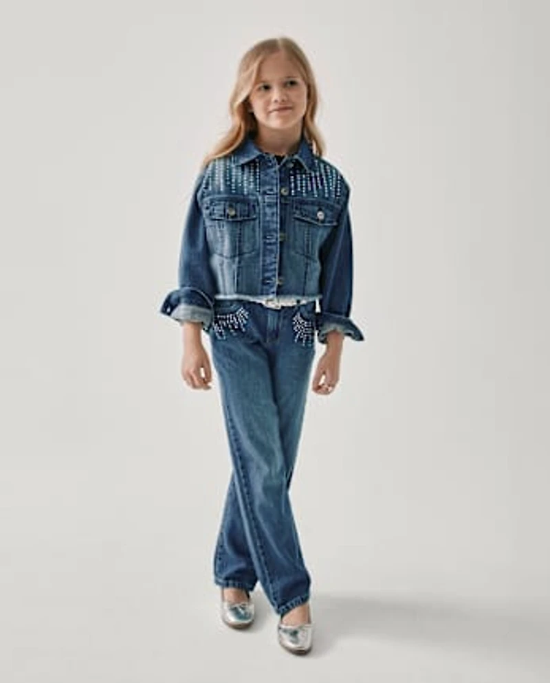 Girls Rhinestone Studded Denim Jacket
