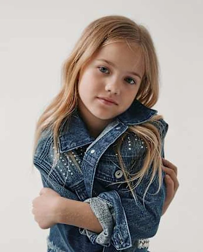 Girls Rhinestone Studded Denim Jacket