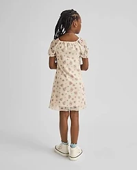 Girls Floral Mesh Puff Sleeve Dress