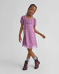 Girls Floral Mesh Puff Sleeve Dress