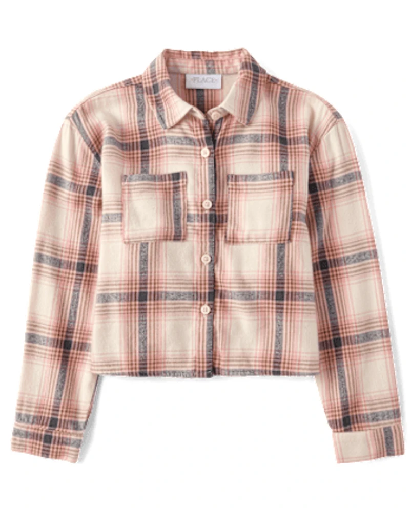 Chemise boutonnée en flanelle à carreaux pour fille