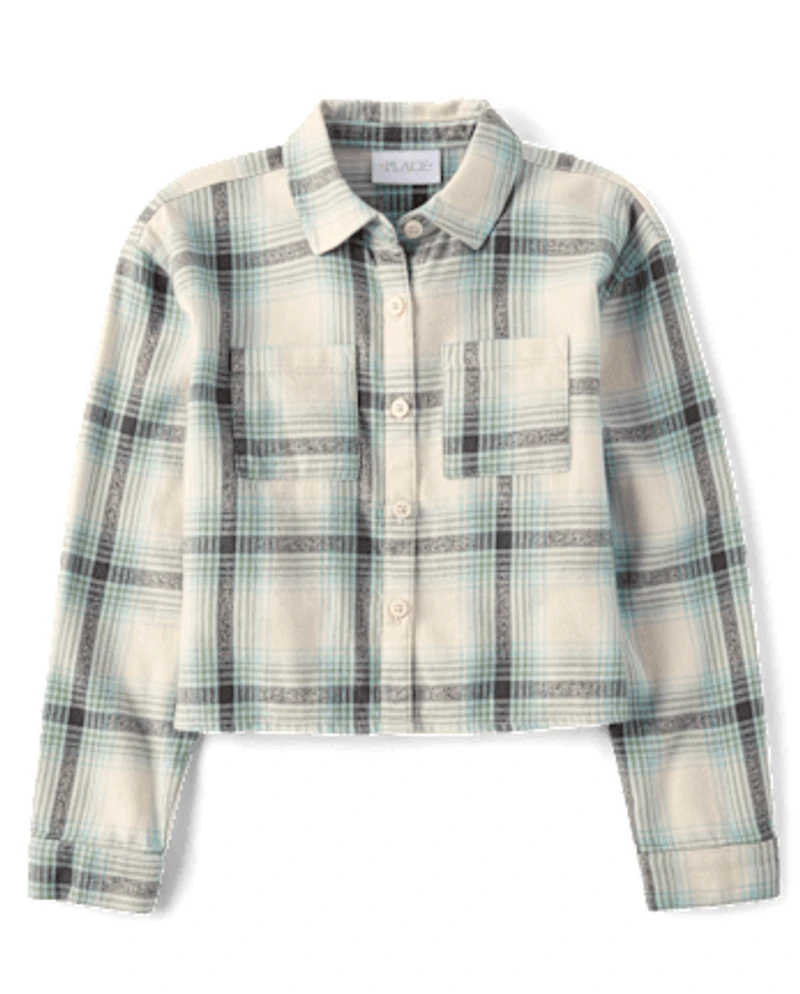 Girls Plaid Flannel Button Up Shirt