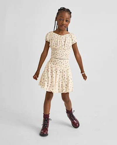 Girls Floral Smocked Bubble Skirt