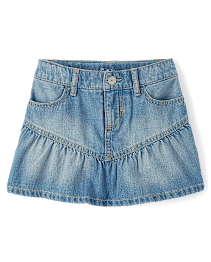 Girls Denim Ruffle Skort
