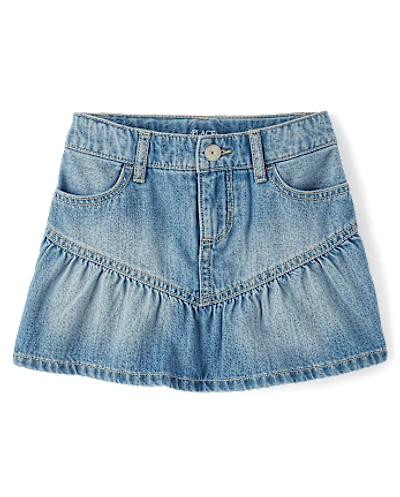 Girls Denim Ruffle Skort