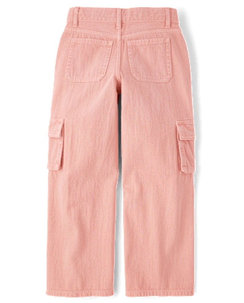 Girls Garment Dyed Baggy Cargo Jeans