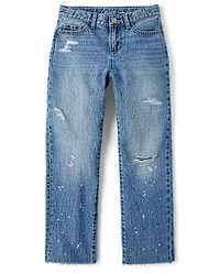 Girls Paint Splatter Ripped Slouchy Jeans