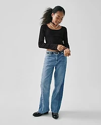 Girls Contrast Inset Wide Leg Jeans