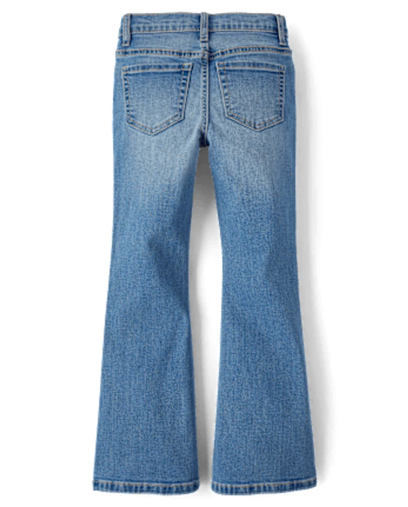 Girls Rhinestone Star High Rise Flare Jeans