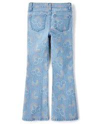 Girls Rainbow High Rise Flare Jeans