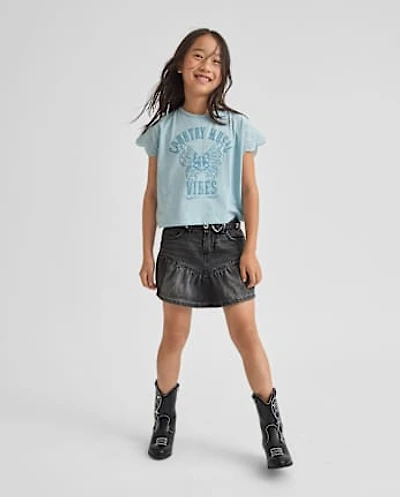 Jupe-short en jean à volants pour fille