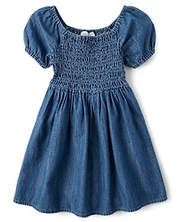 Girls Chambray Smocked Dress