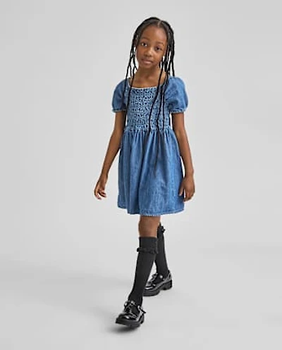 Girls Chambray Smocked Dress