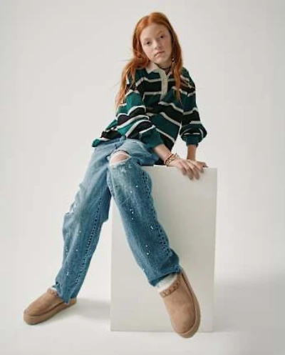Girls Embroidered Platform Teddy Slip Ons